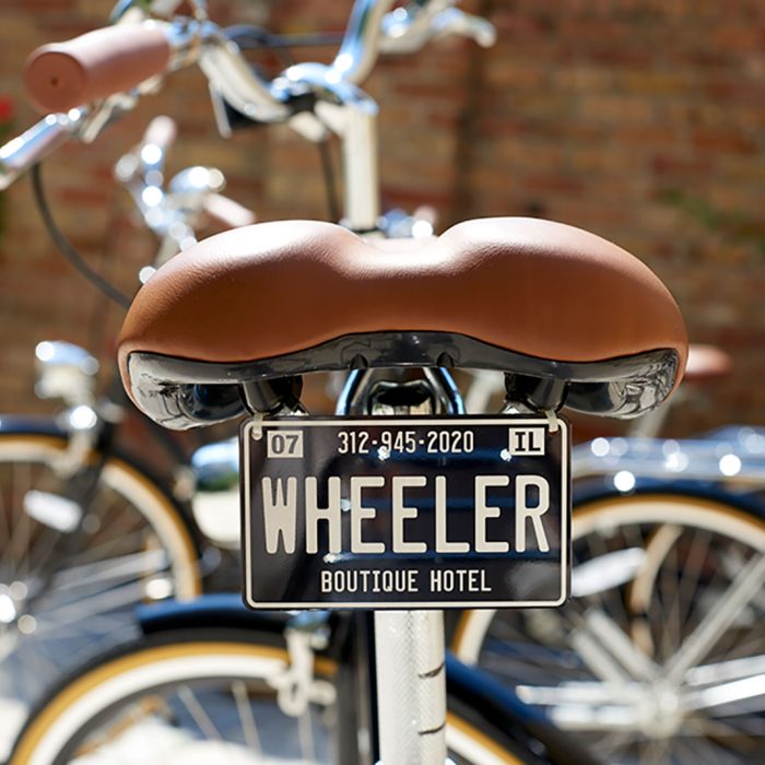 close-up of wheeler mansion bike with "wheeler" license plate
